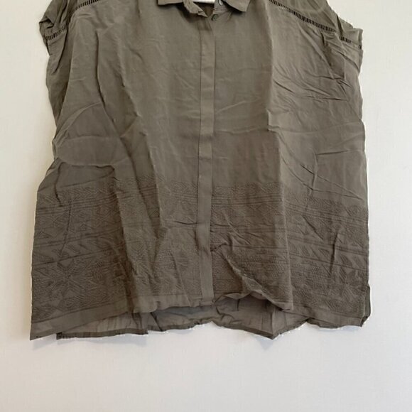 ERI + ALI ANTHROPOLOGIE Olive Green Embroidered Boxy Dolman Sleeve Button Down S - Picture 5 of 16